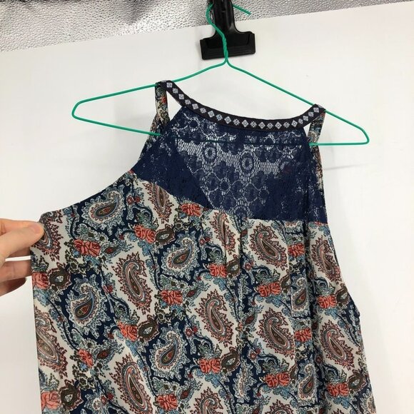 Daniel Rainn paisley navy  coral halter boho maxi dress Medium - Picture 7 of 14